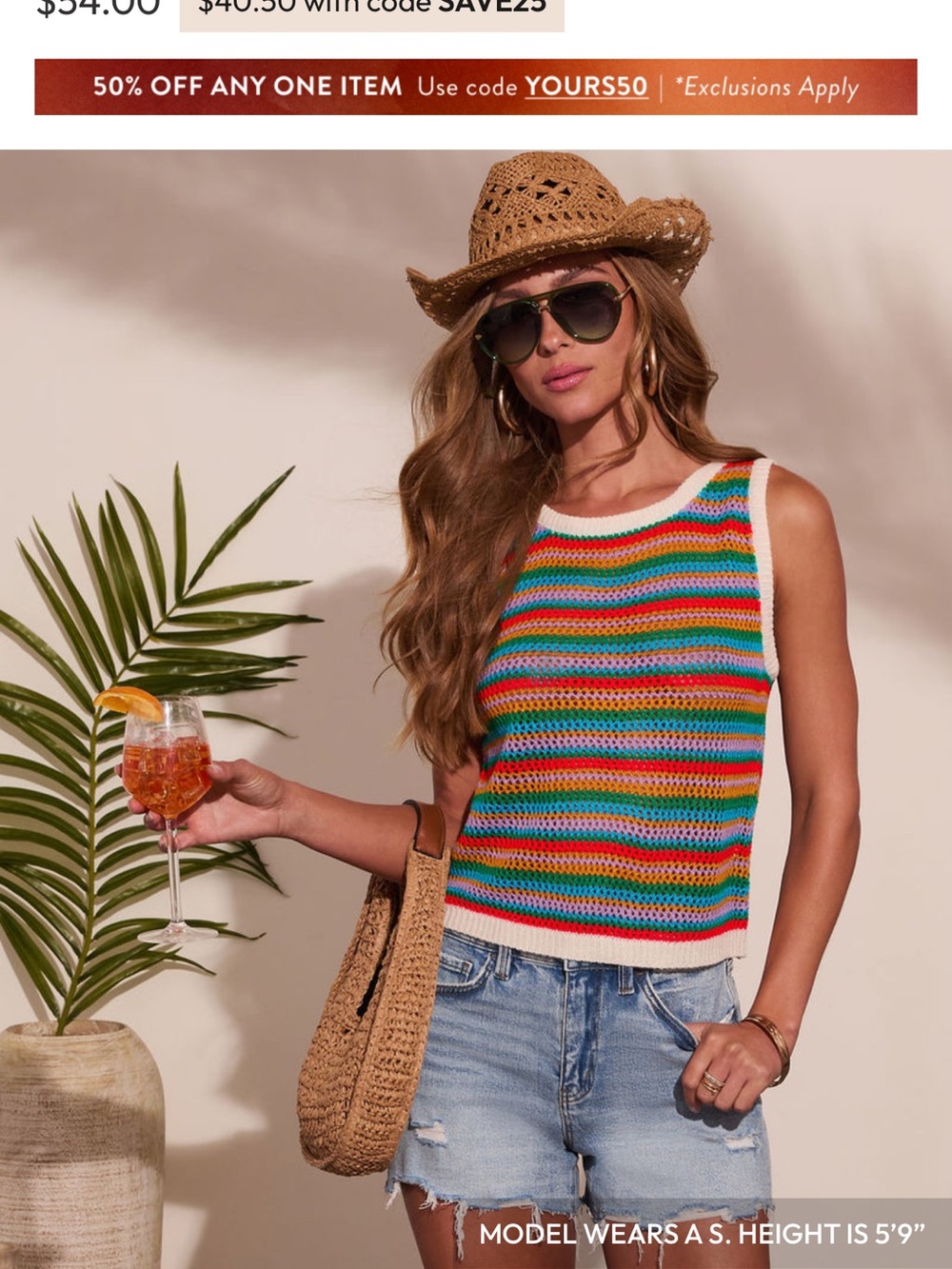Vici Multicolor Striped Crochet Tank with White Trim